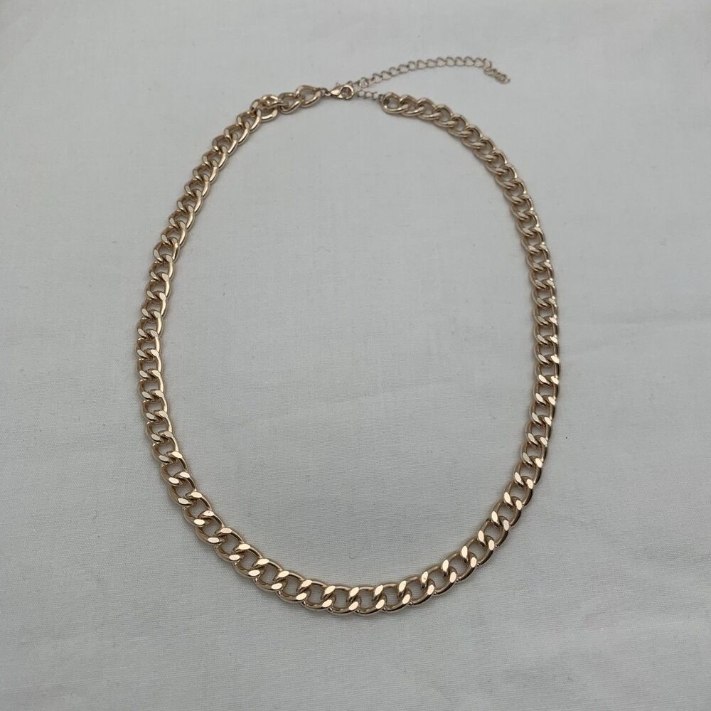 Gold Tone Curb Chain Link Necklace 19” with 4" Extender Heavy 55gm Mens Womens